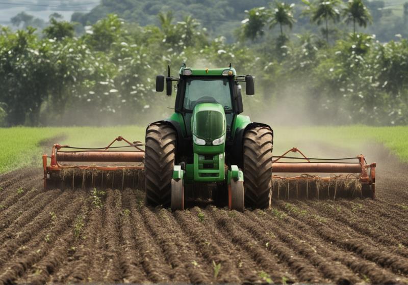 Foto de tractor en plantación generada por inteligencia artificial