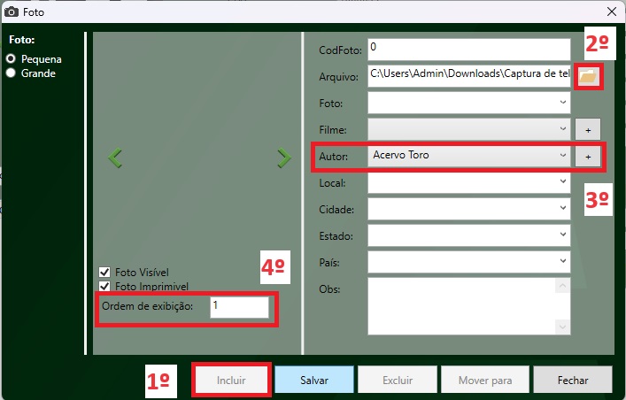 Insertar fotos en el registro del controlador