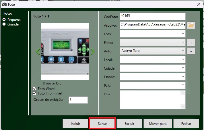 Insertar fotos en la ficha del controlador