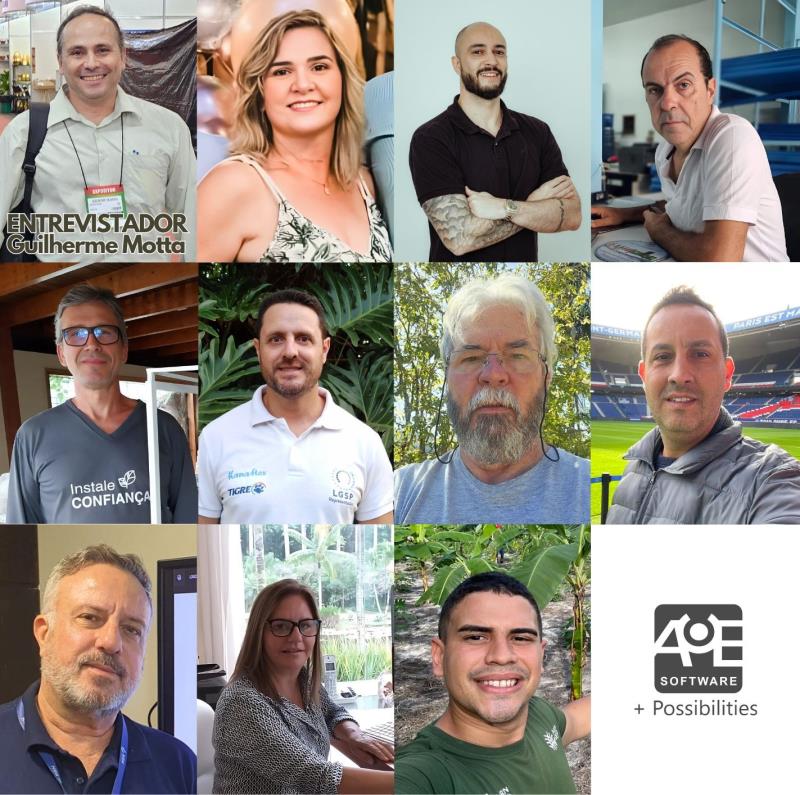 Mosaico de entrevistados de riego del año 2024, con el entrevistador Guilherme Motta