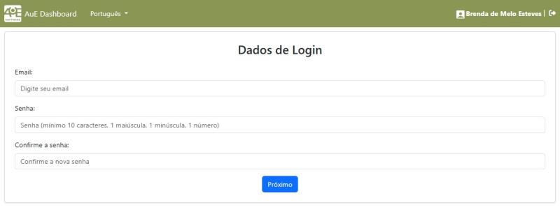 Área de registro de Dashboard AuE
